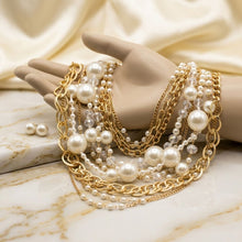 Load image into Gallery viewer, Cream Pearl 13 Strand Layered Gold Chain Necklace