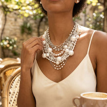 Load image into Gallery viewer, White Pearl 13 Strand Layered Silver Chain Necklace