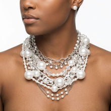Load image into Gallery viewer, White Pearl 13 Strand Layered Silver Chain Necklace