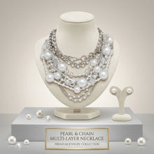 Load image into Gallery viewer, White Pearl 13 Strand Layered Silver Chain Necklace