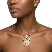 Load image into Gallery viewer, Gold Choker Sea Life Pendant Turquoise Rhinestones