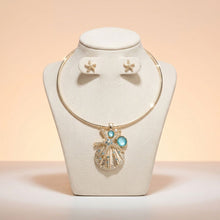 Load image into Gallery viewer, Gold Choker Sea Life Pendant Turquoise Rhinestones