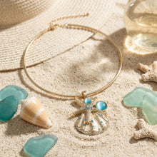 Load image into Gallery viewer, Gold Choker Sea Life Pendant Turquoise Rhinestones
