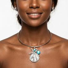 Load image into Gallery viewer, Silver Choker Sea Life Pendant Turquoise Rhinestones