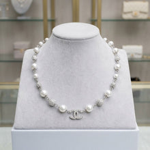 Load image into Gallery viewer, Parisian White Pearl Rhinestone Charm Necklace