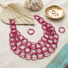 Load image into Gallery viewer, Bib Fuchsia Seed Bead Links Triple Layer Necklace
