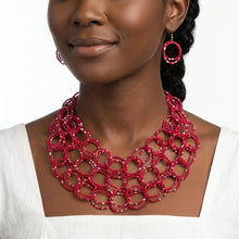 Load image into Gallery viewer, Bib Fuchsia Seed Bead Links Triple Layer Necklace