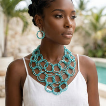 Load image into Gallery viewer, Bib Turquoise Seed Bead Link Triple Layer Necklace