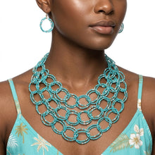 Load image into Gallery viewer, Bib Turquoise Seed Bead Link Triple Layer Necklace