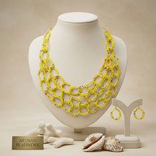 Load image into Gallery viewer, Bib Yellow Seed Bead Links Triple Layer Necklace