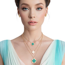 Load image into Gallery viewer, Pendant Gold Green Quatrefoil Layered Necklace