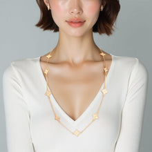 Load image into Gallery viewer, Long Necklace Gold Cream Monogram Flower Chain