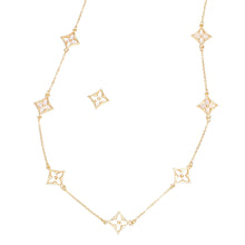 Load image into Gallery viewer, Long Necklace Gold Cream Monogram Flower Chain