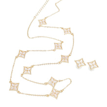 Load image into Gallery viewer, Long Necklace Gold Cream Monogram Flower Chain