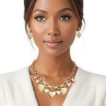 Load image into Gallery viewer, Charm Necklace Gold Puffy Heart Chain Set Women