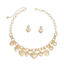 Load image into Gallery viewer, Charm Necklace Gold Puffy Heart Chain Set Women