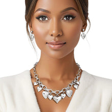 Load image into Gallery viewer, Charm Necklace Silver Puffy Heart Chain Set Women