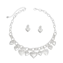 Load image into Gallery viewer, Charm Necklace Silver Puffy Heart Chain Set Women