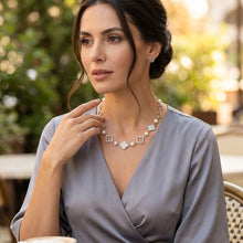 Load image into Gallery viewer, Silver Pave Quatrefoil Clover Cotton Pearl Necklace