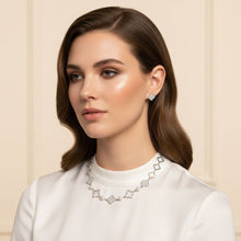 Load image into Gallery viewer, Silver Pave Quatrefoil Clover Cotton Pearl Necklace