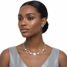Load image into Gallery viewer, Silver Pave Quatrefoil Clover Cotton Pearl Necklace