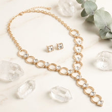 Load image into Gallery viewer, Y Gold Round Link Clear Glass Pyramid Necklace
