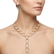 Load image into Gallery viewer, Y Gold Round Link Cream Pearl Pyramid Necklace