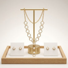 Load image into Gallery viewer, Y Gold Round Link Cream Pearl Pyramid Necklace