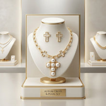 Load image into Gallery viewer, Cream Pearl Cross Pendant Gold Chain Necklace