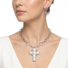 Load image into Gallery viewer, White Pearl Cross Pendant Silver Chain Necklace