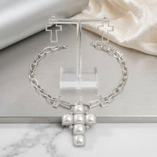 Load image into Gallery viewer, White Pearl Cross Pendant Silver Chain Necklace