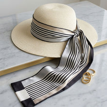 Load image into Gallery viewer, Black and Beige Pinstripe Silky Skinny Scarf
