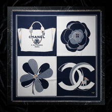 Load image into Gallery viewer, Faux Cashmere Navy Beige Motif Shawl Square Scarf