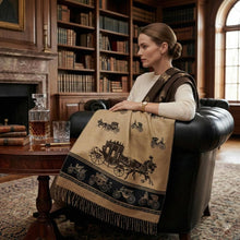 Load image into Gallery viewer, Faux Cashmere Brown Black Motif Rectangle Scarf