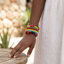 Load image into Gallery viewer, Cuff Tribal Vibrant Hand Beaded Striped Bracelet