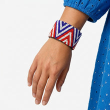 Load image into Gallery viewer, Cuff Tribal Red White & Blue Zigzag Bead Bracelet