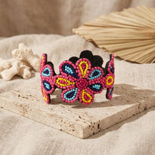 Load image into Gallery viewer, Cuff Tribal Pink Floral Scalloped Beaded Bracelet