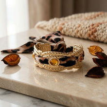 Load image into Gallery viewer, Leopard Print Mini Scarf Gold Bangle Bracelet