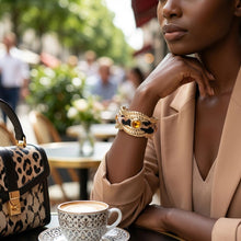 Load image into Gallery viewer, Leopard Print Mini Scarf Gold Bangle Bracelet