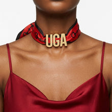 Load image into Gallery viewer, UGA Gold Letter Charm Red Black Scarf Bracelet