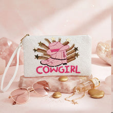 Load image into Gallery viewer, Wristlet White and Pink Cowgirl Bead Zipper Pouch