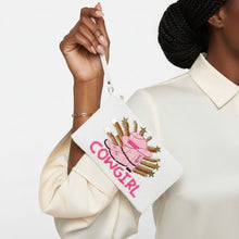 Load image into Gallery viewer, Wristlet White and Pink Cowgirl Bead Zipper Pouch