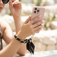 Load image into Gallery viewer, Phone Strap Black Woven Scarf Keychain Wristlet