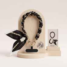 Load image into Gallery viewer, Phone Strap Black Woven Scarf Keychain Wristlet
