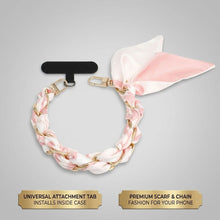 Load image into Gallery viewer, Phone Strap Pink Woven Scarf Keychain Wristlet