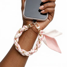Load image into Gallery viewer, Phone Strap Pink Woven Scarf Keychain Wristlet