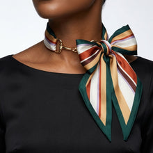 Load image into Gallery viewer, Horsebit Deep Green Striped Silky Scarf Necklace