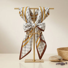 Load image into Gallery viewer, Horsebit Brown Gray Geometric Silky Scarf Necklace