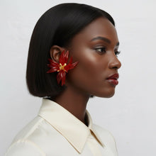 Load image into Gallery viewer, Stud Red Tropical Flower Oversized Petal Earrings
