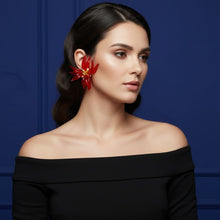 Load image into Gallery viewer, Stud Red Tropical Flower Oversized Petal Earrings